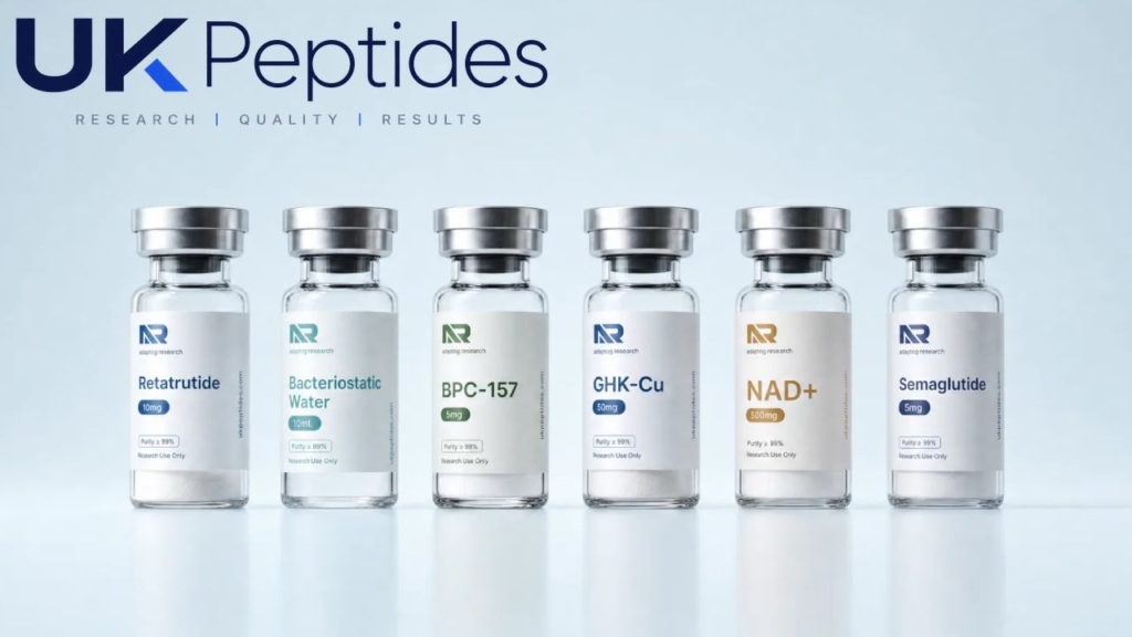 High purity retatrutide uk peptide batch stored in cold chain laboratory packaging
