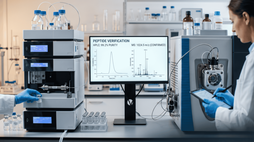 Laboratory facility validating purity of alluvi peptide batches
