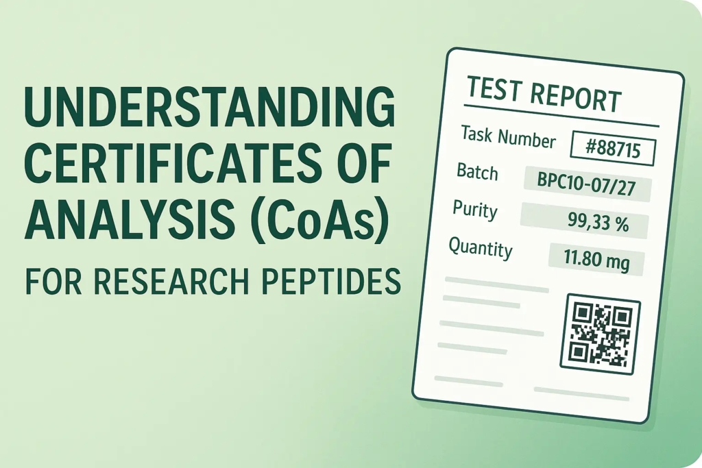 Independent laboratory verification and batch traceable Certificate of Analysis for research peptides