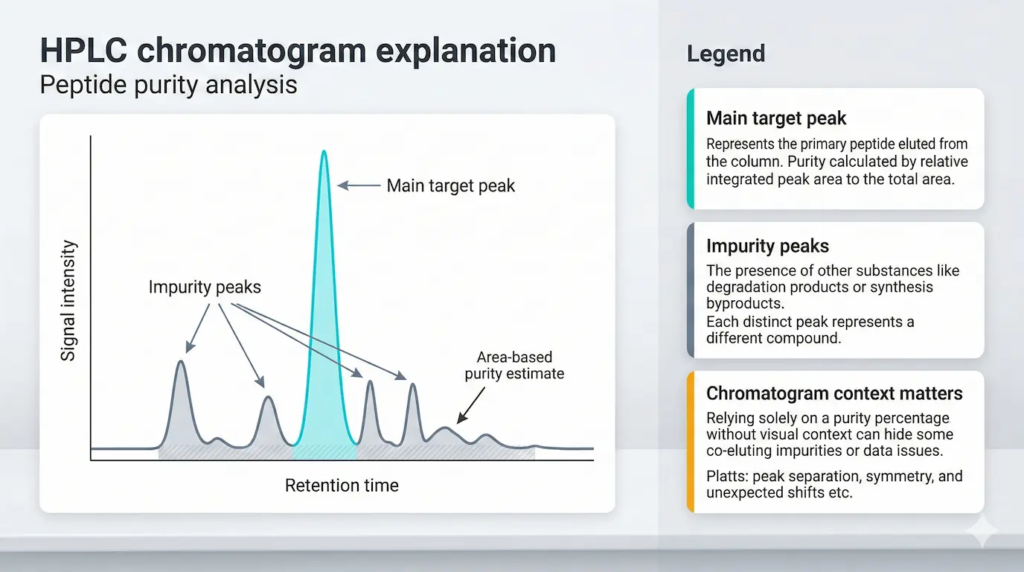 Analytical HPLC chromatogram verifying retatrutide peptide uk purity standards for laboratory studies