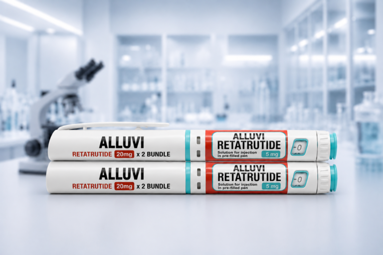 Alluvi reta pen research reagent with analytical HPLC test results provided by Evolve Labs UK