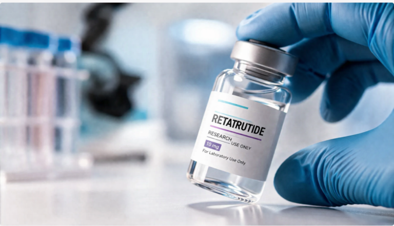 Secure process to buy retatrutide online showing verified HPLC lab test documentation and temperature-controlled shipping container.