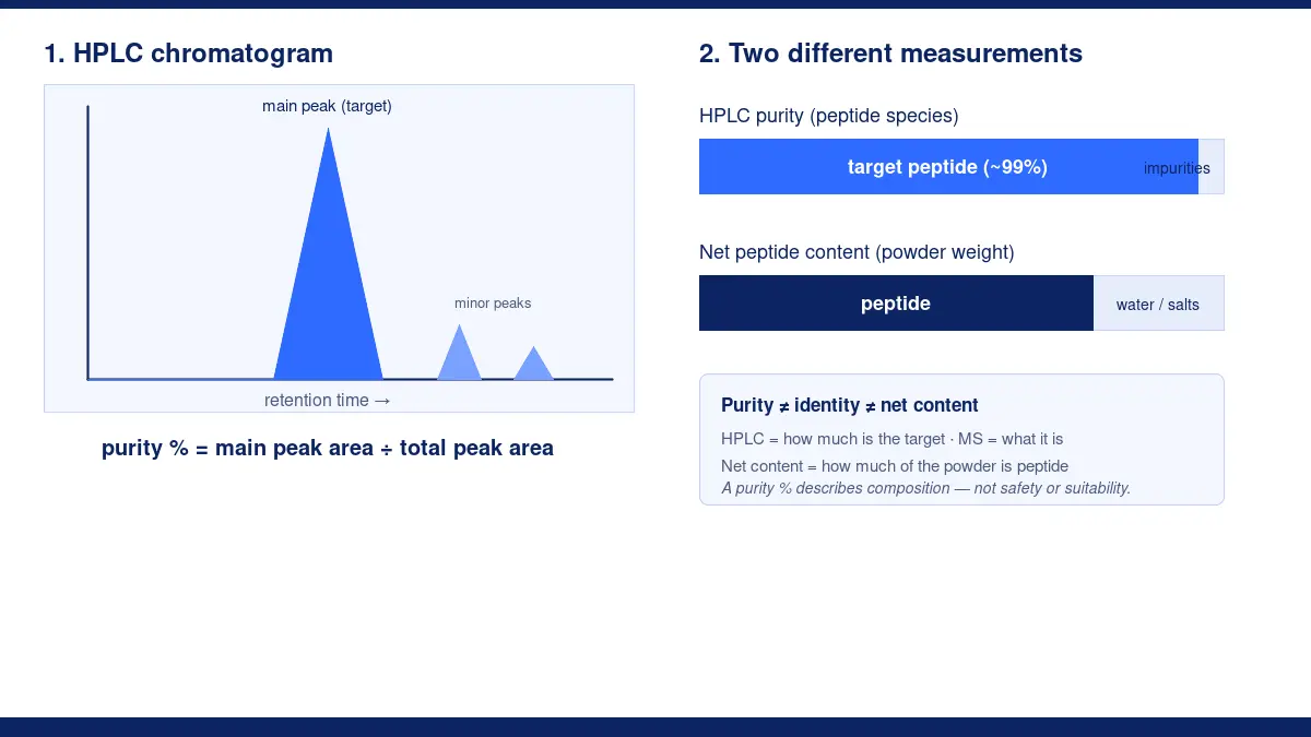 Reversed phase HPLC chromatogram confirming high purity for research peptides