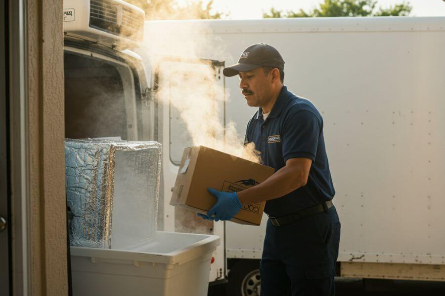 Cold-chain shipped peptide package engineered for next-day UK delivery