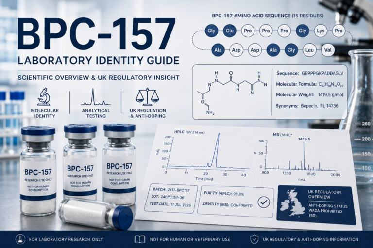 Verified bpc-157 uk research peptide vial displaying batch documentation and analytical HPLC test reports.