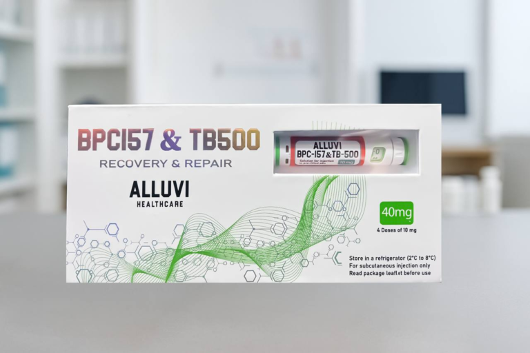 Sealed research peptide vial manufactured by Alluvi Healthcare in cold chain packaging
