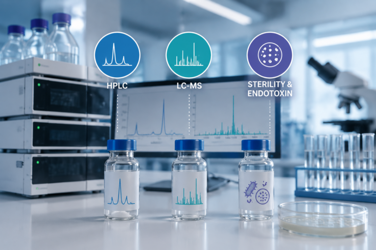 Laboratory analytical setup for alluvi uk peptide batch testing and COA verification