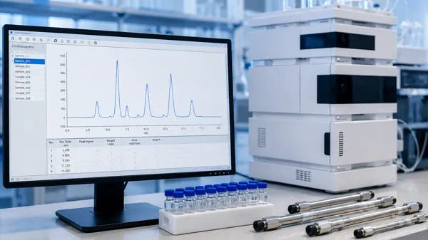 HPLC purity chromatogram report showing target peak resolution for alluvi tirzepatide compounds